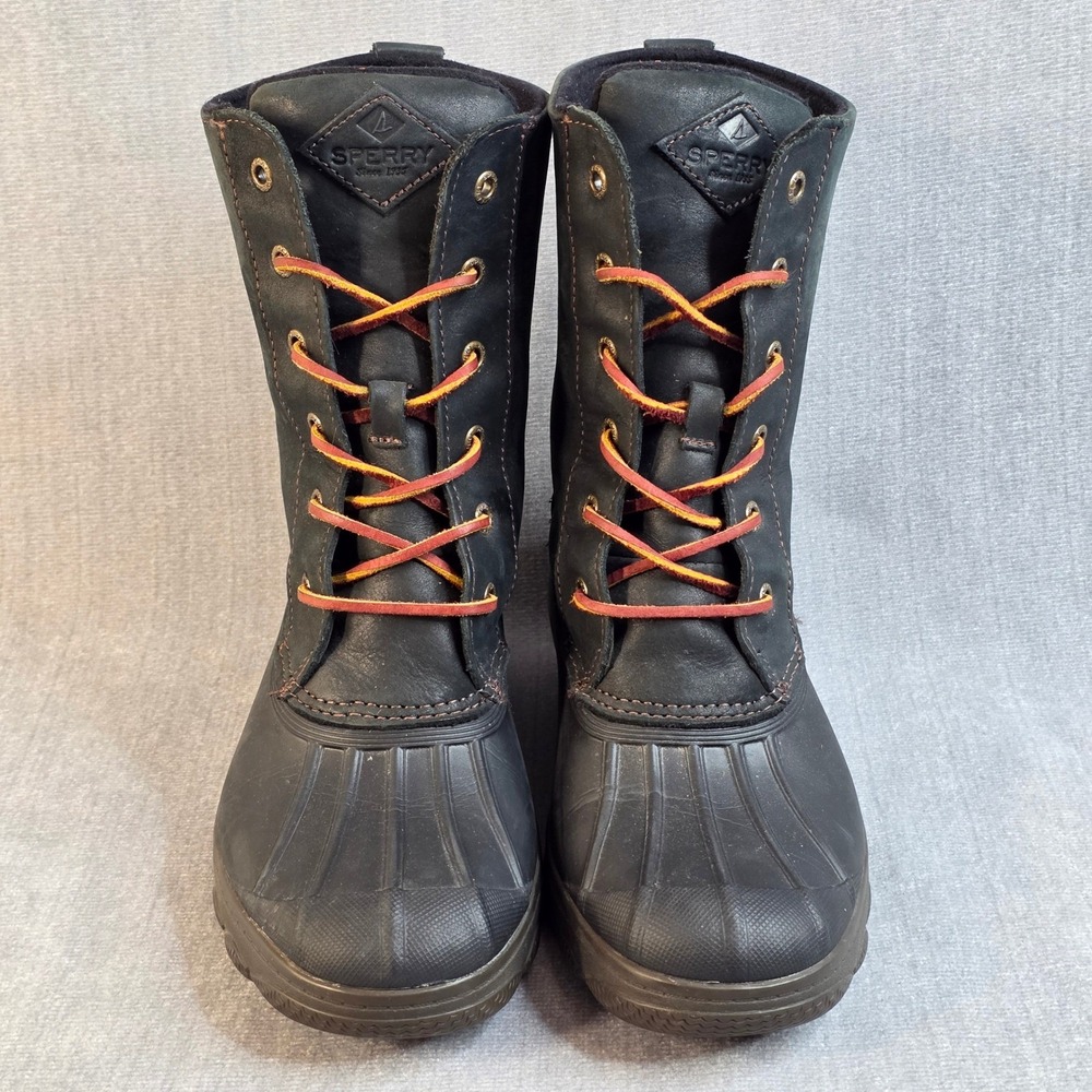 Sperry Duck Boots Women 6 Black STS80766 Saltwater Leather Waterproof Preppy - Picture 2 of 13